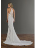 Halter Ivory Chiffon Satin Floor Length Wedding Dress